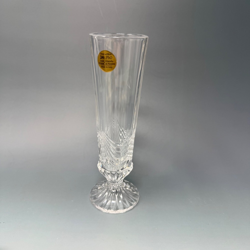 Over Oltre 24% PbO Lead Crystal Bud Vase Made in Italy Clear Ribbed 7 Inch